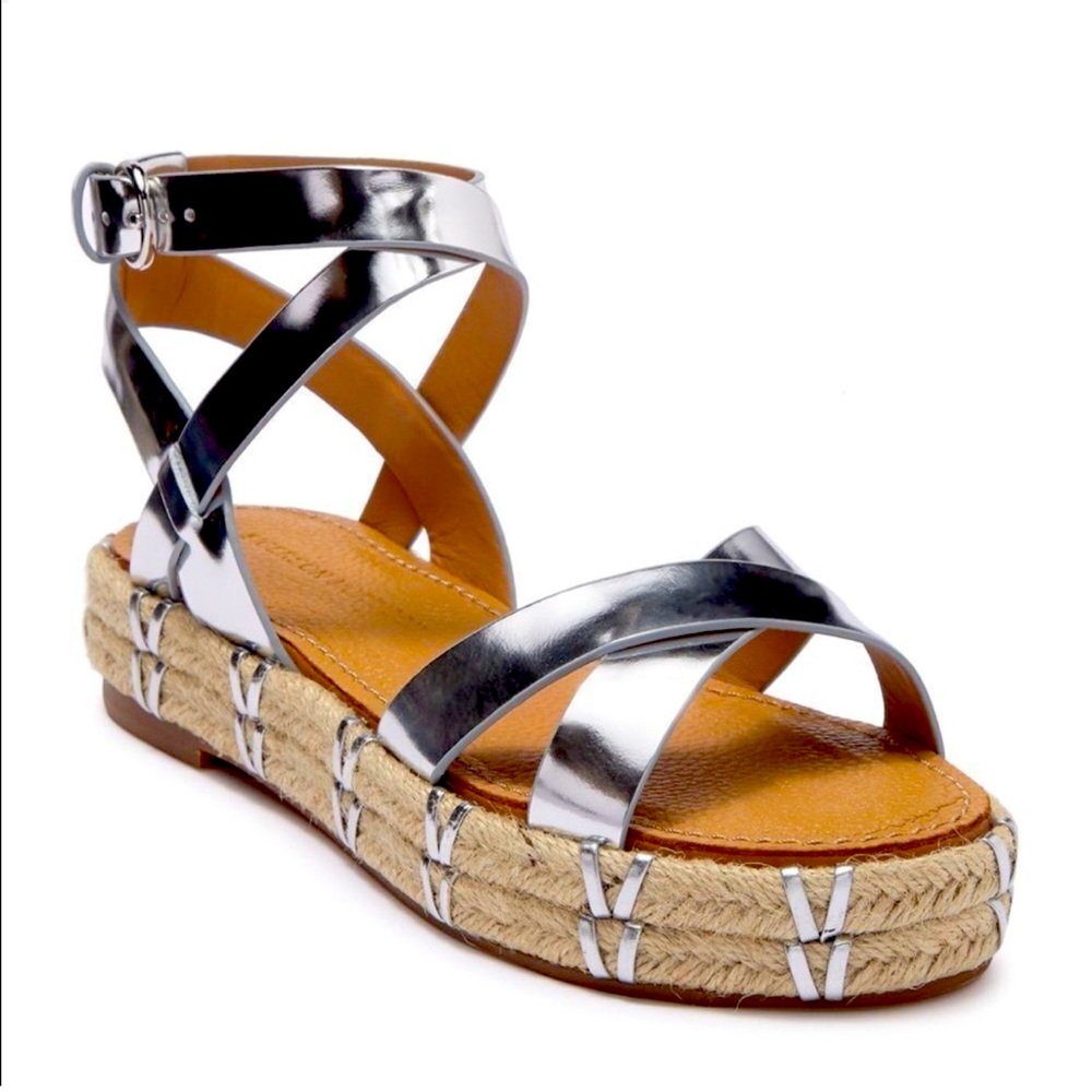 Sigerson Morrison Jacky Espadrille Platform Sandal in Silver MIRROR EU 38.5